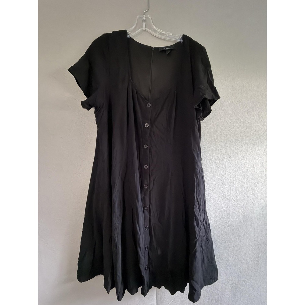 Lane Bryant Dress Womens 20 Black V Neck Button Front Fit & Flare Pockets